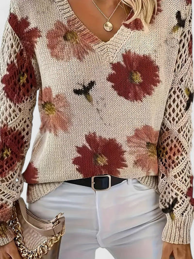 Evelina™ | Floral Knit V-Neck Sweater