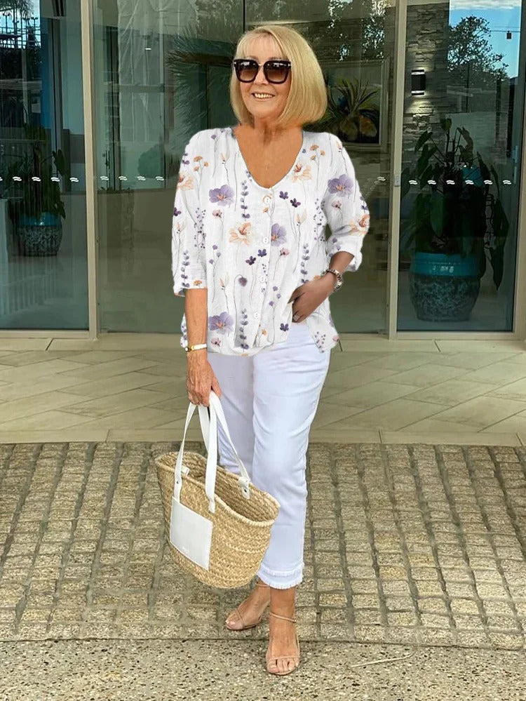 Solvane™ | Relaxed Floral V-Neck Blouse