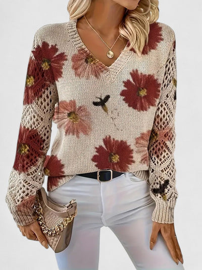 Evelina™ | Floral Knit V-Neck Sweater