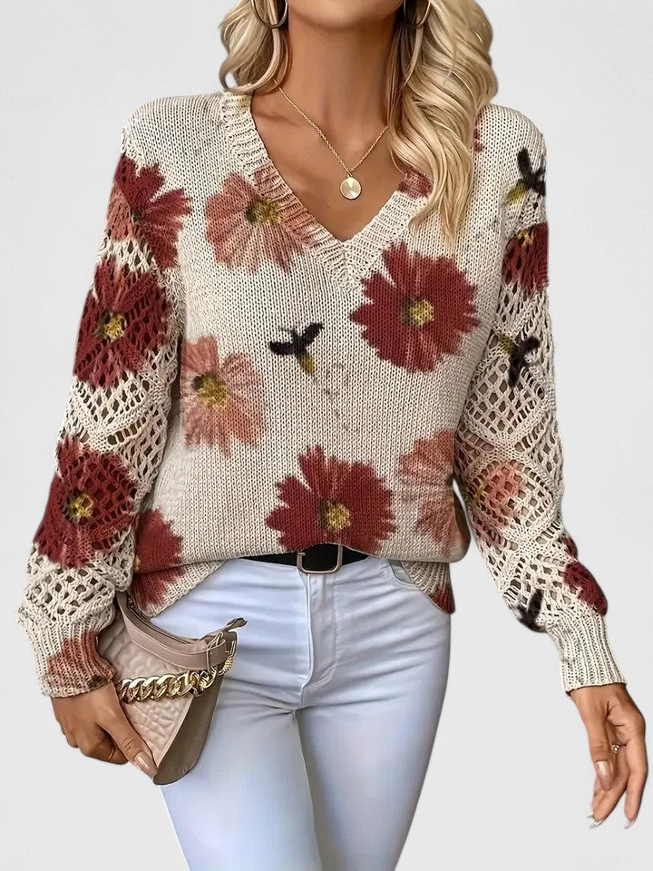 Evelina™ | Floral Knit V-Neck Sweater