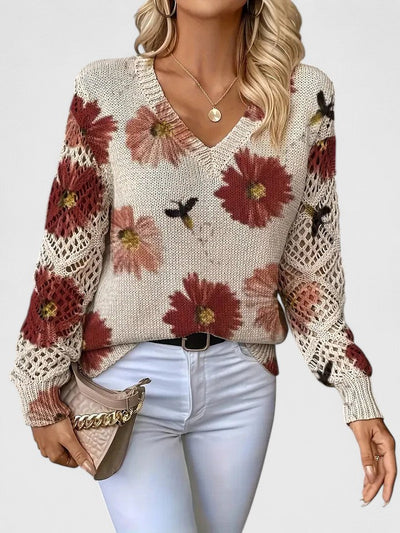 Evelina™ | Floral Knit V-Neck Sweater