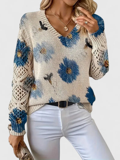 Evelina™ | Floral Knit V-Neck Sweater