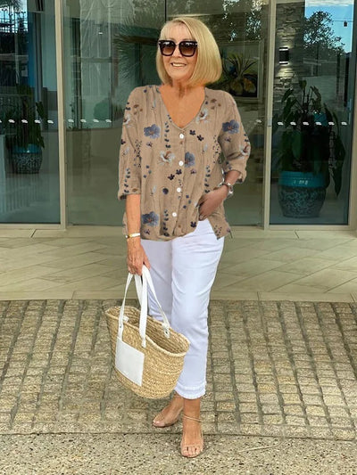 Solvane™ | Relaxed Floral V-Neck Blouse