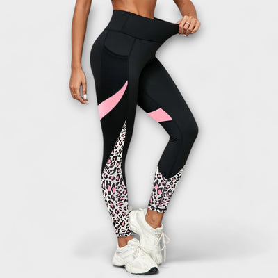 High-Waist Leopard Mesh Training Tights with Pockets