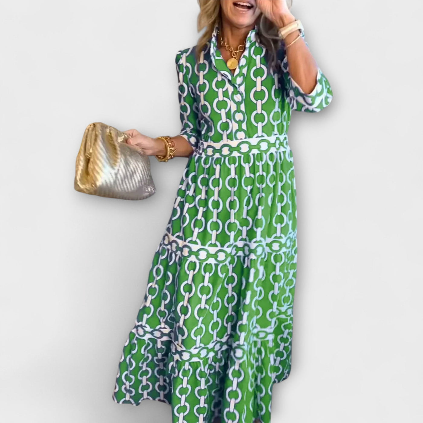 Calira™ | Graphic Chain Midi Dress