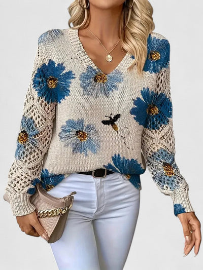 Evelina™ | Floral Knit V-Neck Sweater