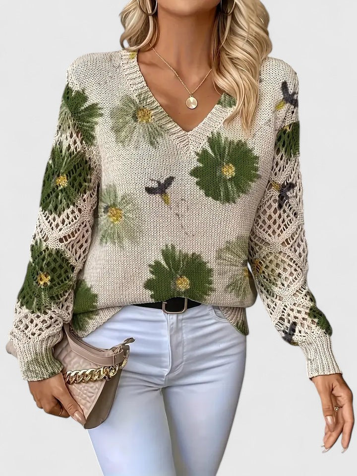 Evelina™ | Floral Knit V-Neck Sweater