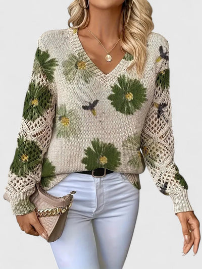 Evelina™ | Floral Knit V-Neck Sweater