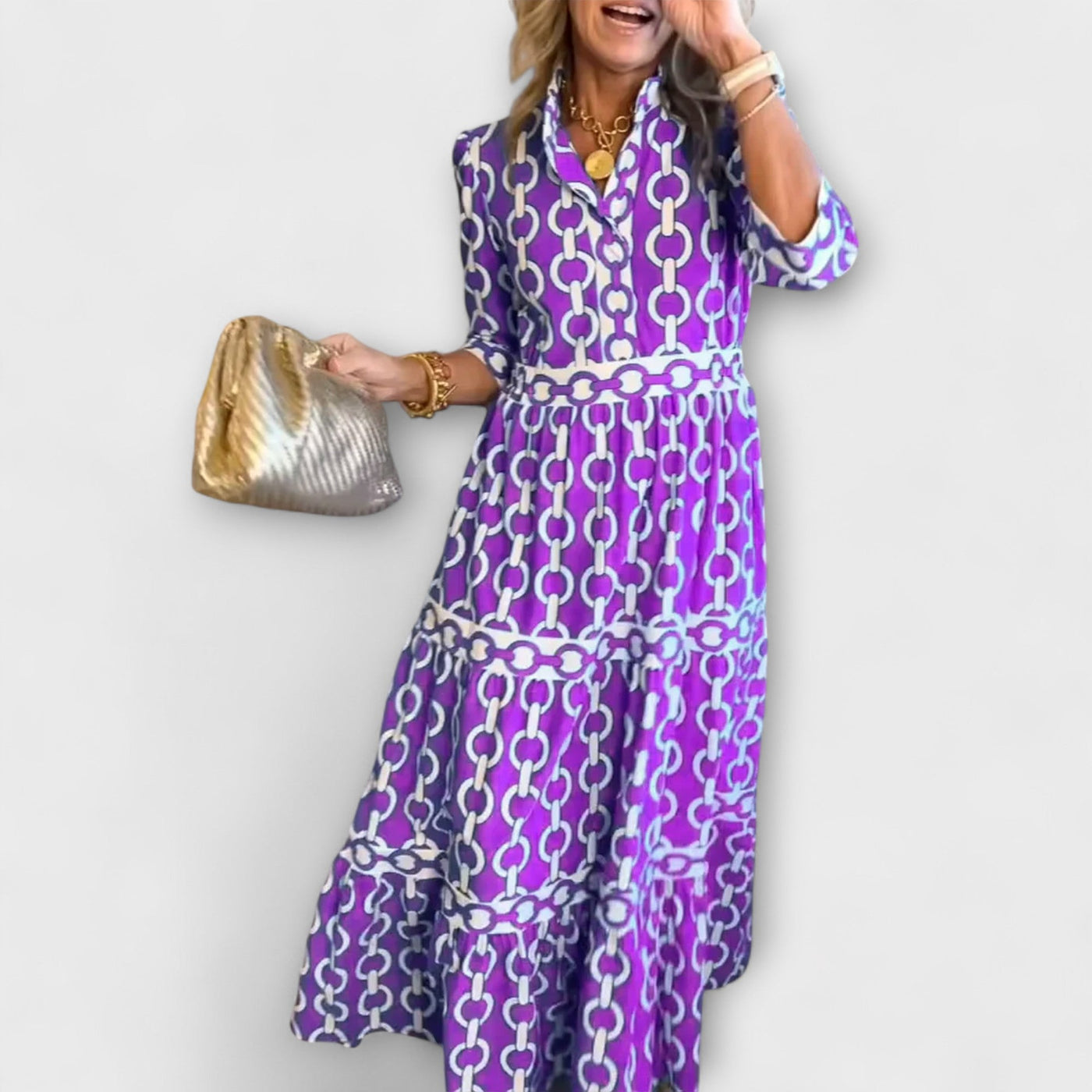 Calira™ | Graphic Chain Midi Dress