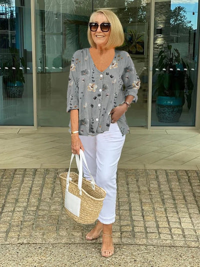 Solvane™ | Relaxed Floral V-Neck Blouse
