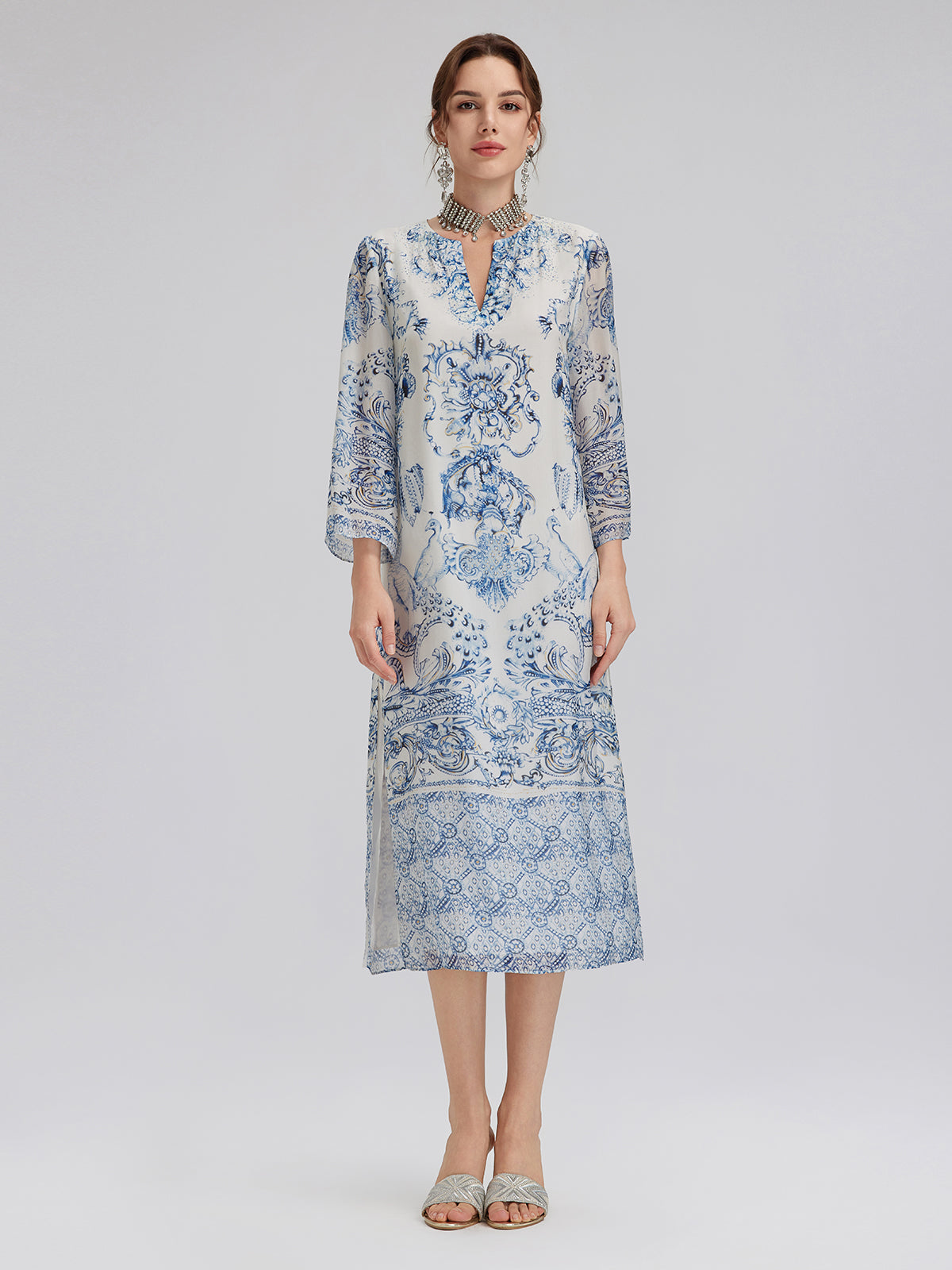 Willa™ | Silk Italian Floral Printed V-Neckline Dress