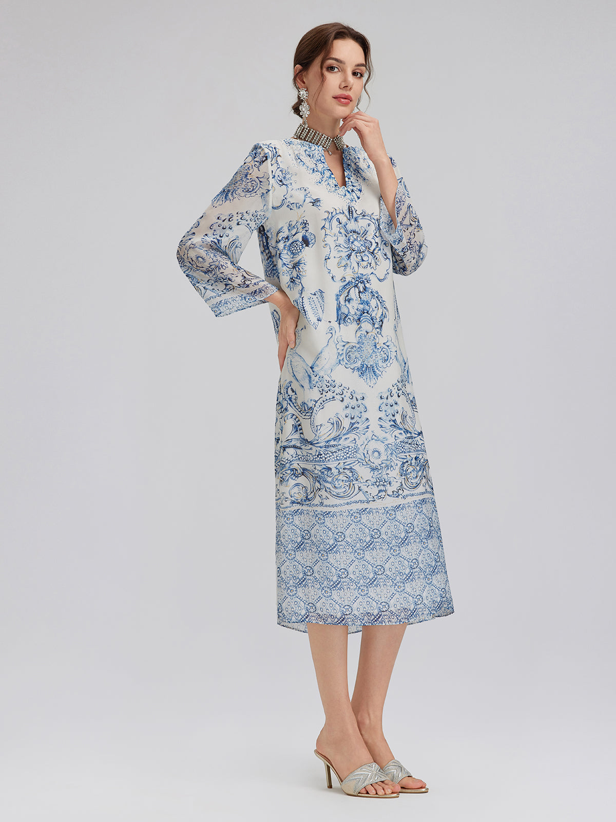 Willa™ | Silk Italian Floral Printed V-Neckline Dress