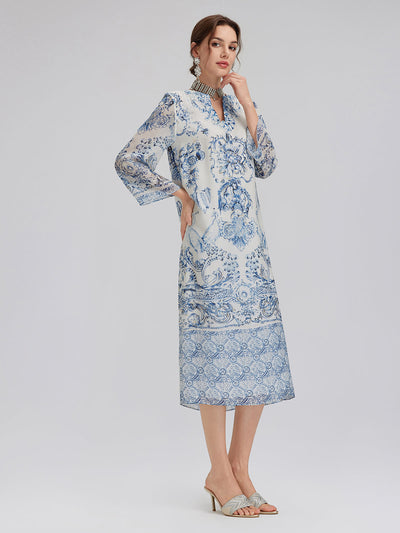 Willa™ | Silk Italian Floral Printed V-Neckline Dress