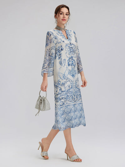 Willa™ | Silk Italian Floral Printed V-Neckline Dress