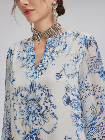 Willa™ | Silk Italian Floral Printed V-Neckline Dress