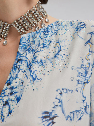 Willa™ | Silk Italian Floral Printed V-Neckline Dress