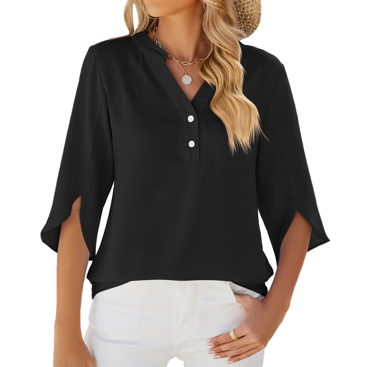 Eveliora™ | Ruffled V-Neck Blouse
