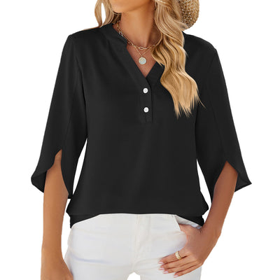 Eveliora™ | Ruffled V-Neck Blouse