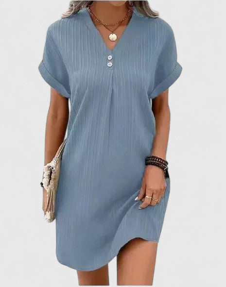 Ollie™ | Buttoned V-Neck Mini Dress