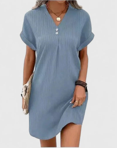 Ollie™ | Buttoned V-Neck Mini Dress