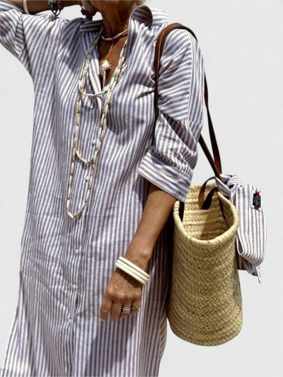 Amarise™ | Striped Belted Shirt Dress