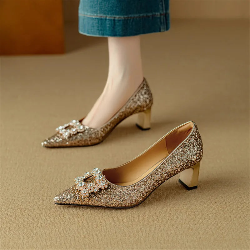 Lynelle™ | Glitter Pointed-Toe Block Heels