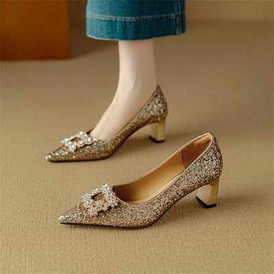 Lynelle™ | Glitter Pointed-Toe Block Heels