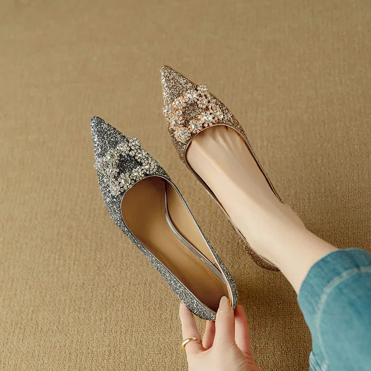Lynelle™ | Glitter Pointed-Toe Block Heels