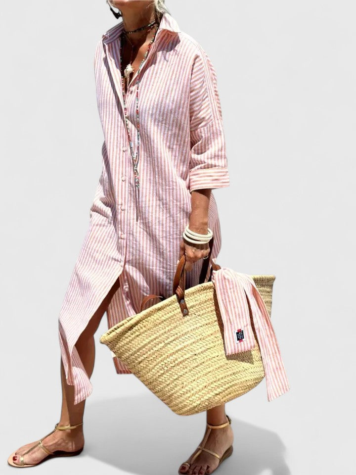 Amarise™ | Striped Belted Shirt Dress