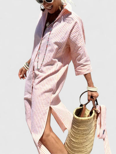 Amarise™ | Striped Belted Shirt Dress