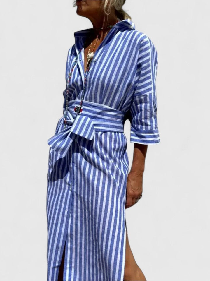 Amarise™ | Striped Belted Shirt Dress