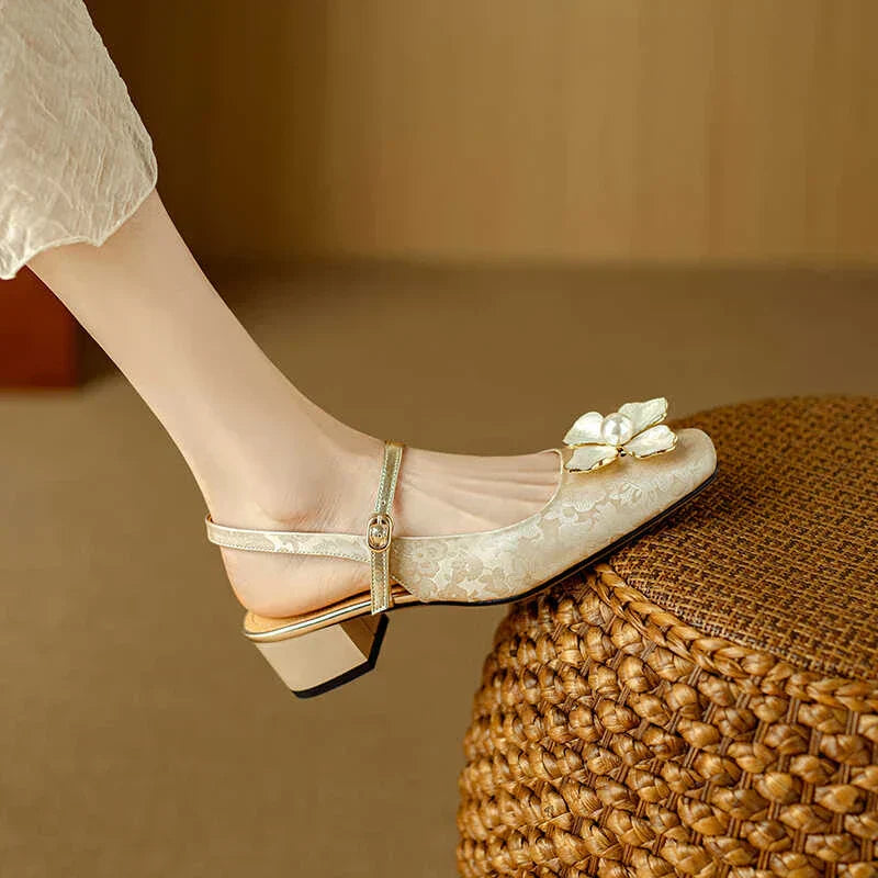 Dionne™ | Pearl Floral Strap Heels