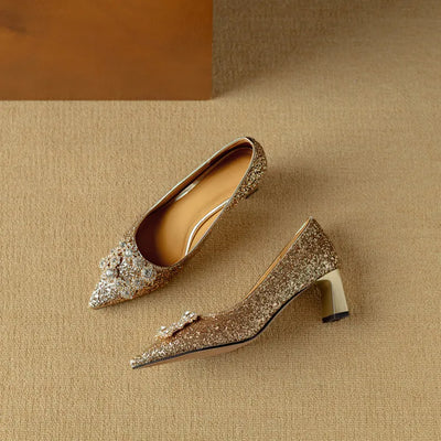 Lynelle™ | Glitter Pointed-Toe Block Heels