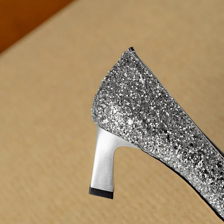Lynelle™ | Glitter Pointed-Toe Block Heels