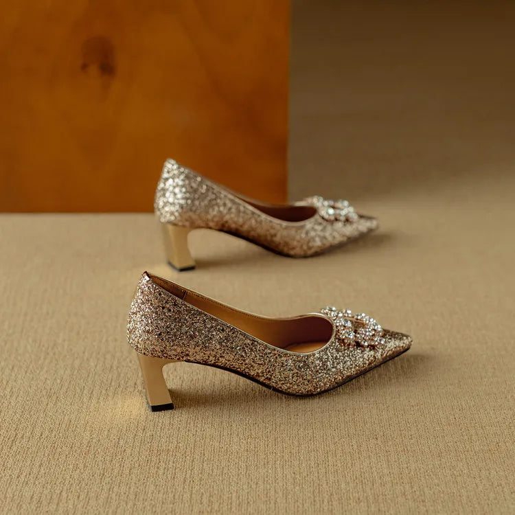 Lynelle™ | Glitter Pointed-Toe Block Heels