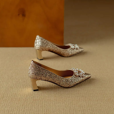 Lynelle™ | Glitter Pointed-Toe Block Heels