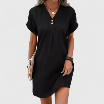 Ollie™ | Buttoned V-Neck Mini Dress