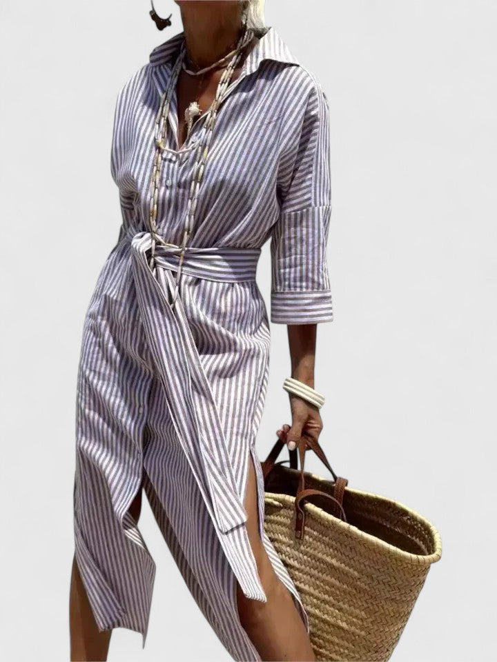 Amarise™ | Striped Belted Shirt Dress