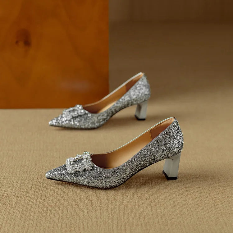 Lynelle™ | Glitter Pointed-Toe Block Heels