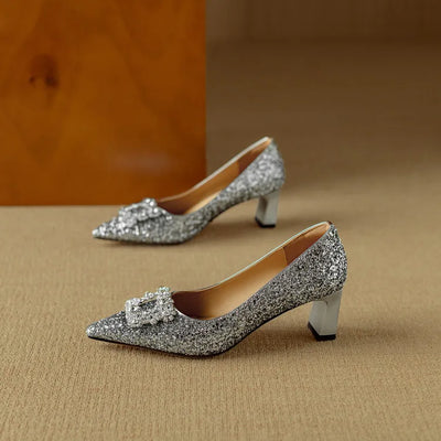 Lynelle™ | Glitter Pointed-Toe Block Heels
