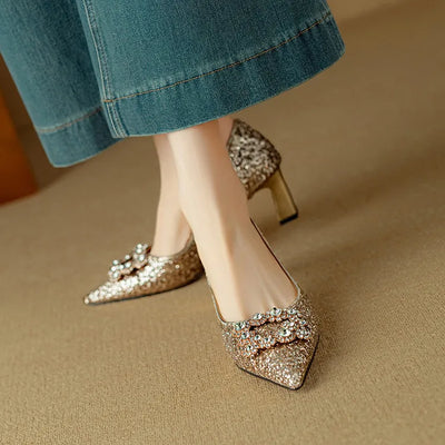 Lynelle™ | Glitter Pointed-Toe Block Heels