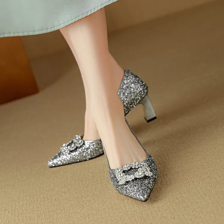 Lynelle™ | Glitter Pointed-Toe Block Heels