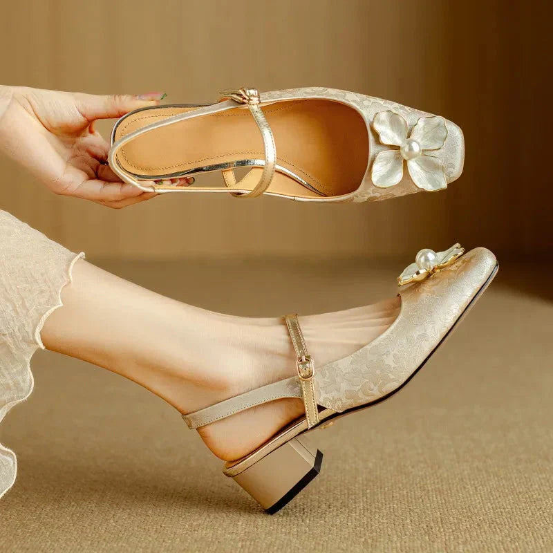 Dionne™ | Pearl Floral Strap Heels