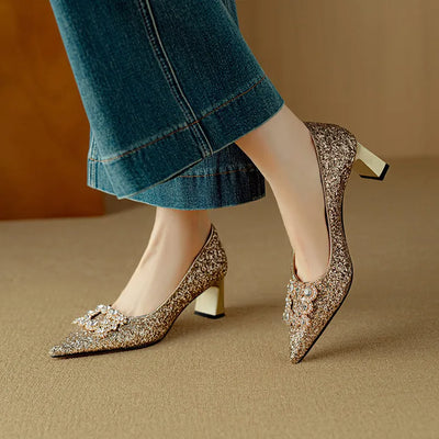 Lynelle™ | Glitter Pointed-Toe Block Heels