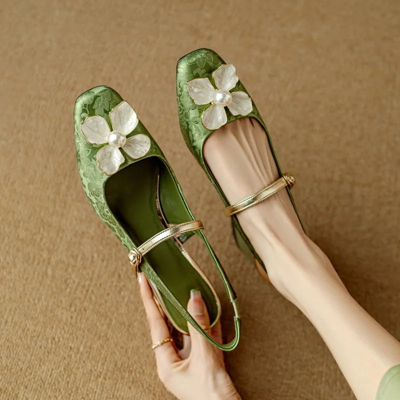 Dionne™ | Pearl Floral Strap Heels