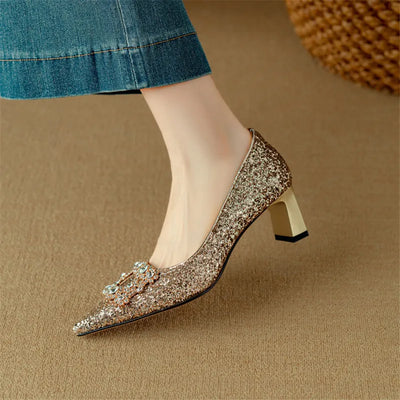 Lynelle™ | Glitter Pointed-Toe Block Heels