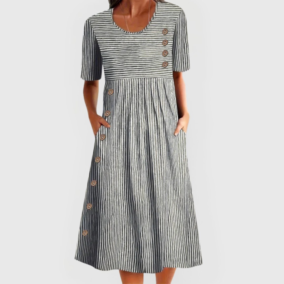 Wanda™ | Striped Button Midi Dress