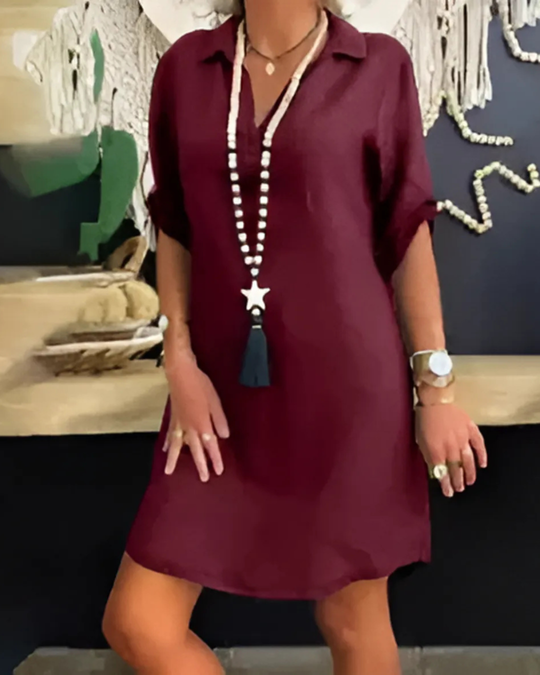 Mireva™ | Casual V-Neck Button-Free Mini Dress