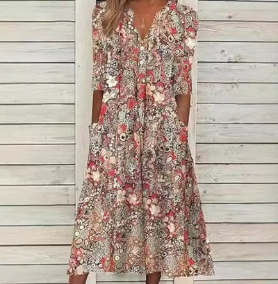Lerina™ | Floral V-Neck Midi Dress
