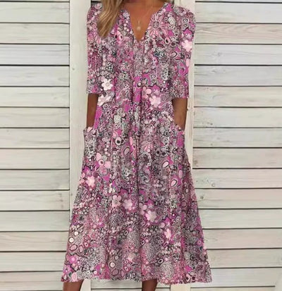 Lerina™ | Floral V-Neck Midi Dress